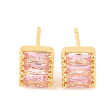 Brass Micro Pave Cubic Zirconia Stud Earrings for Women EJEW-U015-04G-02-1