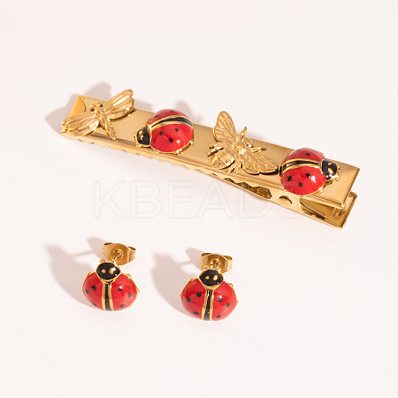 Ladybug 304 Stainless Steel Enamel Alligator Hair Clips & Stud Earring Sets for Women ZG3114-1-1