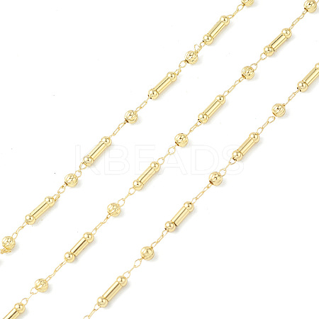Brass Column & Round Beaded Link Chains CHC-P016-14G-01-1