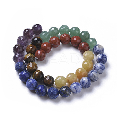 Chakra Theme Natural Red Rainbow Jasper & Yellow Aventurine & Tiger Eye & Green Aventurine & Blue Spot Stone & Lapis Lazuli & Amethyst Beads Strands G-F668-14-10mm-1