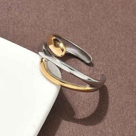 304 Stainless Steel Double Color Cuff Rings RJEW-S635-01GP-H-1