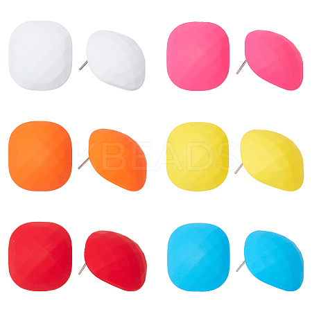 6 Pairs 6 Colors Textured Rectangle Acrylic Stud Earrings with 304 Stainless Steel Pins for Women EJEW-AN0003-73-1