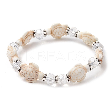 Summer Beach Turtle Synthetic Turquoise & Faceted Glass Beaded Stretch Bracelets for Women Men BJEW-JB10453-1