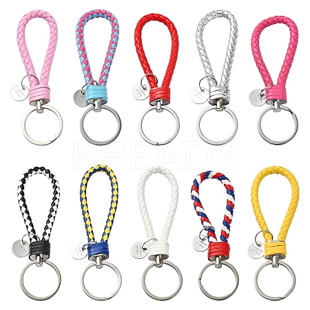 10Pcs 10 Colors PU Leather Knitting Keychains KEYC-YW0001-21-1