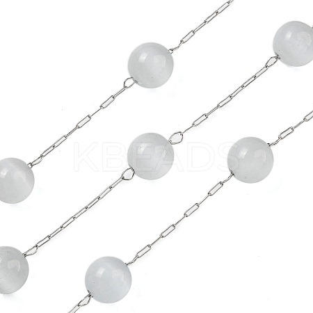 304 Stainless Steel with Glass Cat Eye Link Chains CHS-G038-08P-05-1