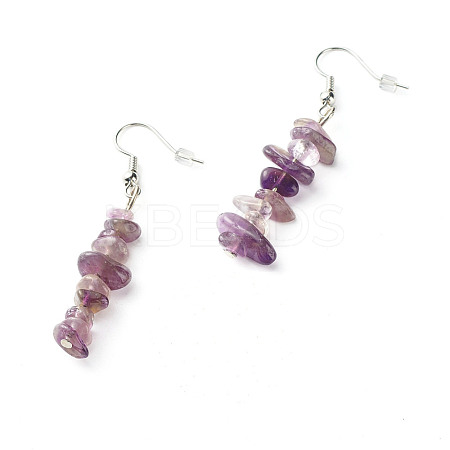 Natural Amethyst Chip Beads Dangle Earrings EJEW-JE04649-05-1