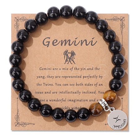 Natural Tiger Eye & Agate Beaded Stretch Bracelets PW-WG52B58-01-1