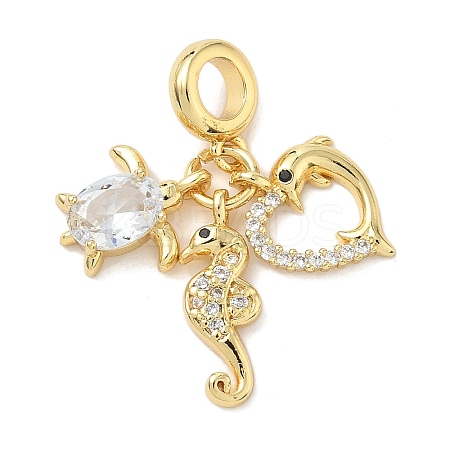 Brass Micro Pave Clear Cubic Zirconia European Dangle Charms KK-K368-31G-1