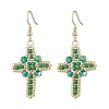 304 Stainless Steel Glass Seeds Cross Dangle Earrings EJEW-MZ00506-07-2
