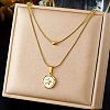 304 Stainless Steel with Natural White Shell Square Disc Pendant Double Layer Necklaces NJEW-K300-06C-G-1