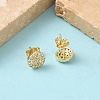 Round Brass Micro Pave Clear Cubic Zirconia Stud Earrings EJEW-Z144-14G-3
