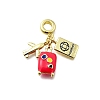 Brass Hot Pink Enamel Airplane Luggage Passport European Dangle Charms KK-K400-31G-1
