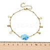 304 Stainless Steel Satellite Chain Dyed Synthetic Turquoise Blue Turtle Link Summer Beach Anklets for Women AJEW-AN00802-4