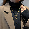 Flat Round with Letter B 316L Surgical Stainless Steel Black Acrylic Roman Numerals Pendant Y Necklaces for Women FS-WG00E23-01-1