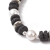 Flat Round Natural Lava Rock & Shell Pearl Beaded Stretch Bracelets for Women BJEW-JB12140-01-4