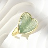 Heart Brass Natural Green Strawberry Quartz  Finger Rings RJEW-D304-01G-C-1
