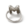 Letter Brass Micro Pave Clear Cubic Zirconia Open Cuff Ring for Women RJEW-N046-03M-P-3