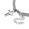Tarnish Resistant 304 Stainless Steel Hollow Cross Charm Bracelet with Double Layer Box Chains LS-BJEW-A002-01P-3