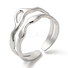 Non-Tarnish 304 Stainless Steel Hollow Wave Open Cuff Ring for Women RJEW-I098-03P-1