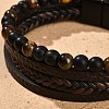 Natural Tiger Eye & Glass Round Beaded Bracelets BJEW-G732-01B-4