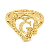 Heart with Letter & Flower Rack Plating Brass Adjustable Rings for Women RJEW-I105-05G-G-2
