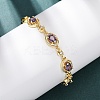 Oval Brass Micro Pave Cubic Zirconia Link Chain Bracelets for Women BJEW-D387-04G-3