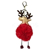 Imitation Rex Rabbit Fur & PU Leather Christmas Reindeer Pendant Keychain LS-KEYC-K018-03KCG-02-2