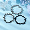 3Pcs Natural Smoky Quartz & Natural Obsidian & Natural Labradorite Chip Beaded Stretch Bracelet Sets BJEW-JB10860-5
