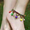 Bohemian Brass with Dyed Synthetic Turquoise Flat Round Beaded Tassel Anklets for Women FS-WG01C93-04-1