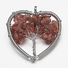 Dyed Natural Agate Bead Brass Wire Wrapped Heart Big Pendants KK-L136-04H-NR-2