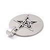 Non-Tarnish Flat Round with Star 201 Stainless Steel Pendants STAS-I032-146-2
