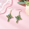 304 Stainless Steel Glass Seeds Cross Dangle Earrings EJEW-MZ00506-07-1