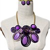 Aluminum Wire Wrapped Resin Beaded Oval Pendant Necklaces & Flat Round Stud Earrings Sets WG92AA6-03-1