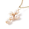 Natural Gemstone & Pearl Braided Cross Pendant Necklace NJEW-JN03920-7