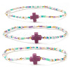 3Pcs Bohemian Cross Charm Glass Seed Bead & Brass Beads Stretch Bracelet for Women SA4132-5-1
