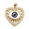 Heart with Eye Brass Micro Pave Clear Cubic Zirconia Pendants KK-G419-07G-01-2