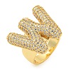 Brass Micro Pave Clear Cubic Zirconia Letter Open Cuff Ring for Women RJEW-M173-01G-W-1