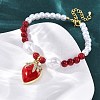 Strawberry Brass Micro Pave Clear Cubic Zirconia Charm Bracelets BJEW-G740-04G-2