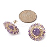 Natural Amethyst & Seed Braided Flower Stud Earrings EJEW-MZ00075-3