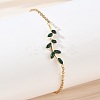 304 Stainless Steel Rhinestone Leaf Link Bracelets SA-CBA5F76-03G-03-2