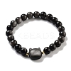 Round & Cat Head Natural Obsidian Beaded Stretch Bracelets for Women BJEW-K251-03F-2