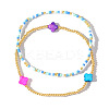 2Pcs 2 Styles Glass Seed Bead & Brass Beads Stretch Bracelets TY2852-2-1