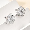 Flower Brass Micro Pave Clear Cubic Zirconia Stud Earrings & Pendant Necklaces Sets SJEW-Z002-04P-3