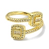 Brass with Cubic Zirconia Open Cuff Ring RJEW-B051-03G-2