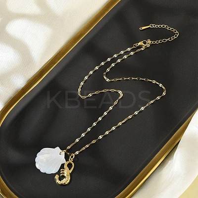 Summer Beach Natural Shell & 304 Stainless Steel Pendant Necklaces for Women NJEW-P323-01C-G-1