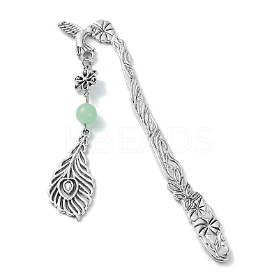 Natural & Dyed Malaysia Jade Round Beaded Alloy Bookmarks AJEW-JK00292-1