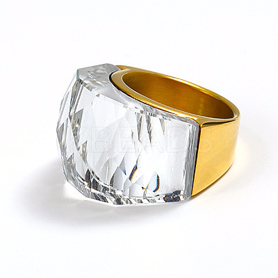 Fashionable 304 Stainless Steel & Glass Finger Rings for Women FS-WG90577-01-1