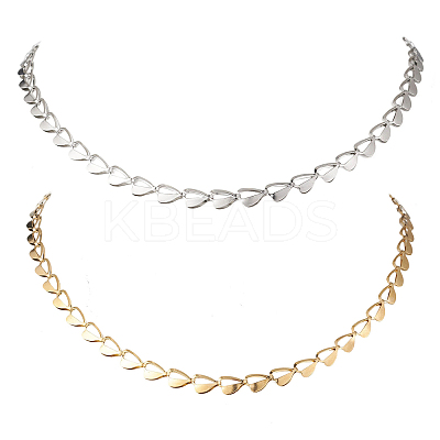 2Pcs 2 Colors 304 Stainless Steel Heart Link Chain Necklaces for Women NJEW-JN05898-1