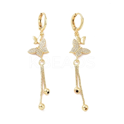 Clear Cubic Zirconia Butterfly Dangle Hoop Earrings EJEW-P224-04G-1