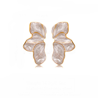 304 Stainless Steel Petaline Stud Earrings EJEW-D347-01G-1